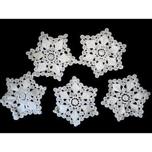 Handmade Crochet  Doilies Set Of 5 White 6 Point Vintage